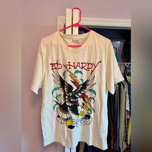 Ed Hardy Men’s Lg White Short Sleeve Tshirt. Eagle & Lightning Bolt. NWOT